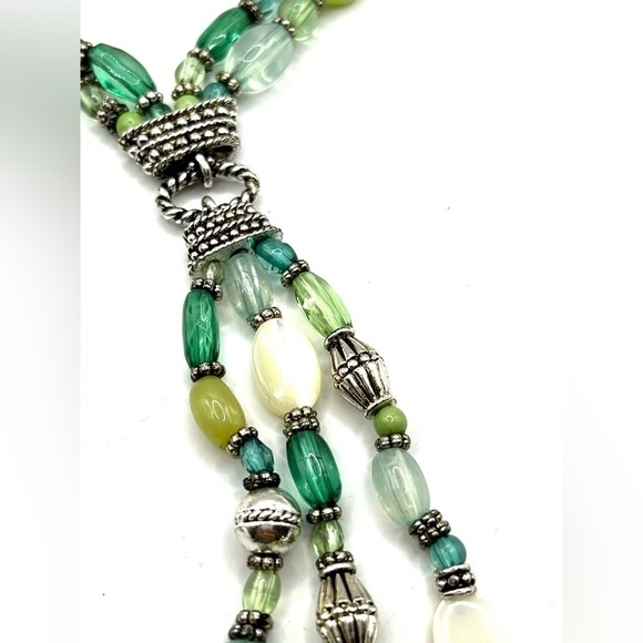 Napier Silver Tone Beaded Necklace Blue Green White Beads Lariat Style Necklace - Picture 8 of 11
